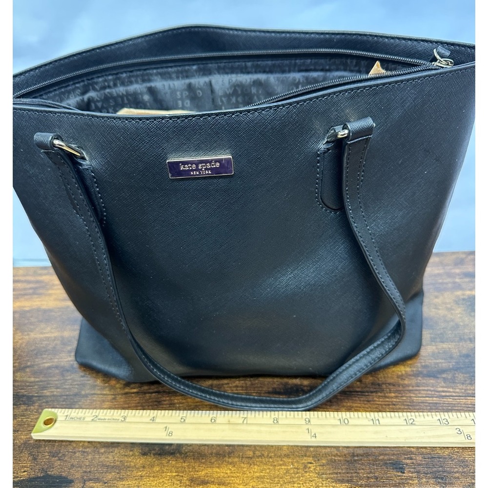 Kate Spade New York Black Saffiano Leather Large Tote Bag Zip Top Shoulder Purse - Picture 9 of 16